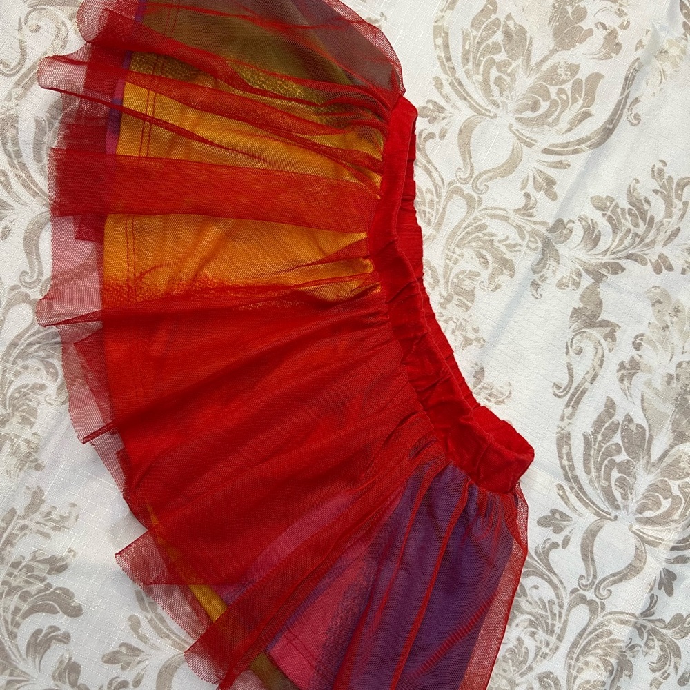 Multi Colored Skirt with Red Tulle Tutu~Fun~Party~Circus ~Halloween~Dressup~